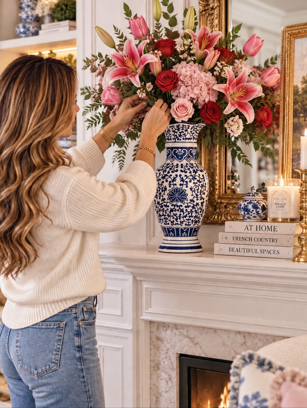 Apropos Vase| Blue White Chinoiserie Ceramic Vase |Scalloped|French Country 13" - Picture 6 of 7